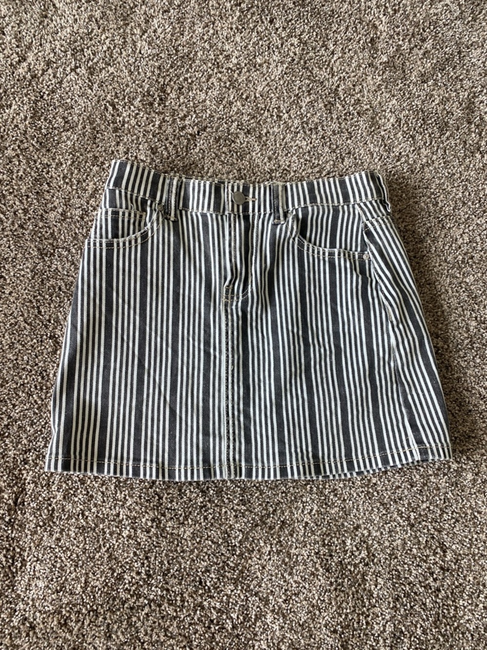 Striped Denim Mini Skirt - Dark Grey & White